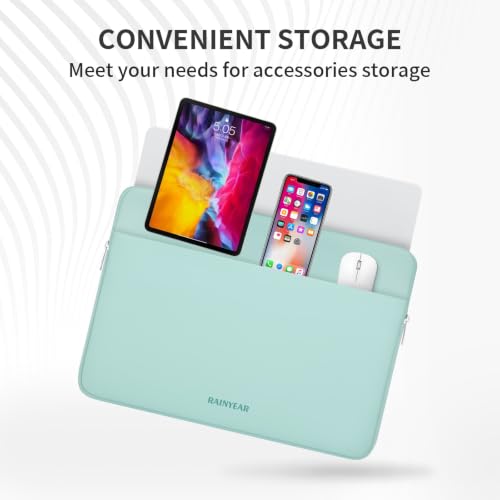 RAINYEAR Laptop Sleeve Case 13.3 Inch, Protective Portable Case with Front Pocket, Briefcase Handbag Laptop Bag Compatible with 13.3-14 Inch Laptop PC, 14 Inch MacBook Pro M5 M4 M3 M2 M1, Mint Green - color: Mint Green, size: 13.3-14 inch