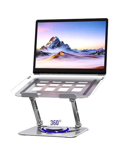 Laptop Stand for Desk, Adjustable Laptop Stand Swivel Computer Riser 360 Rotation Base, Portable Ergonomic Laptop Holder for Office Home Fits MacBook Air Pro, Dell, HP (10"-17.3") - Silver