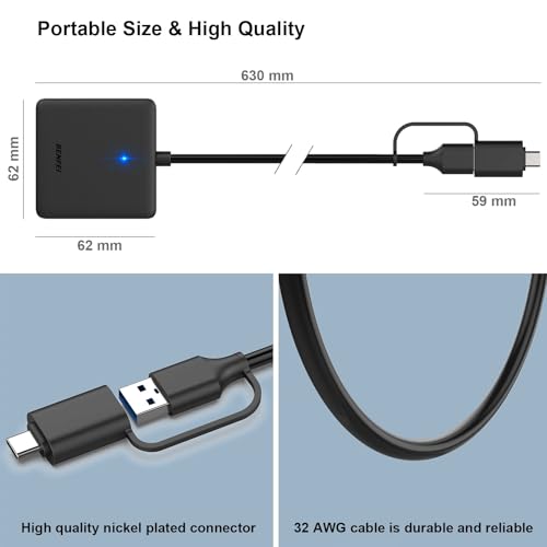 Memory Card Reader, BENFEI 4in1 USB 3.0 and USB-C to SD Micro SD MS CF Card Reader Adapter, 4 Cards Simultaneously Read and Write, Compatible with iPhone 15 Series, MacBook Pro/Air 2023, and More - color: 4in1