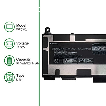 WP03XL M73466-005 Laptop Battery Replacement for Hp EliteBook 830 835 840 845 860 865 G9 G10 X360 1040 ZBook Firefly 14 G9 G10 Series Notebook HSTNN-OB2J M64304-AC1 11.58V 51.3Wh