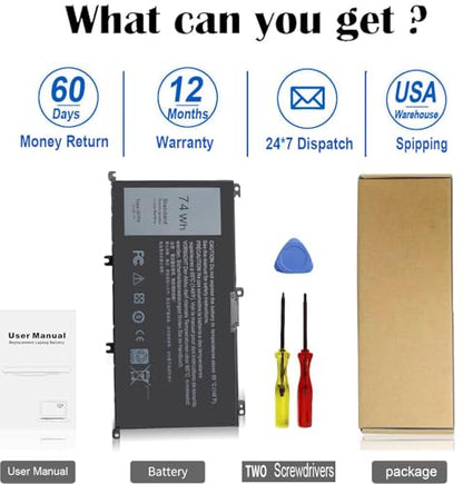 74Wh 357F9 Battery for Dell Inspiron 15 7000 Gaming 15 7559 i7559 7557 | i7559-5012GRY i7557 i5577-7342blk-pus 5577 7567 5576 7566 INS15PD Series P65F P65F001 P57F 71jf4 071jf4 0GFJ6 0357F9 11.1V - size: 6.93*3.75*0.5inch 357F9