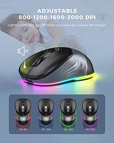 PEIOUS Wireless Mouse, Jiggler Mouse for Laptop - LED Mouse Rechargeable Computer Mice Mouse Mover Undetectable Random Movement with On/Off Button Keeps Computer Awake - Black&Grey | 2-in-1 rechargeable LED mouse with jiggler mode, random movement, On/Off