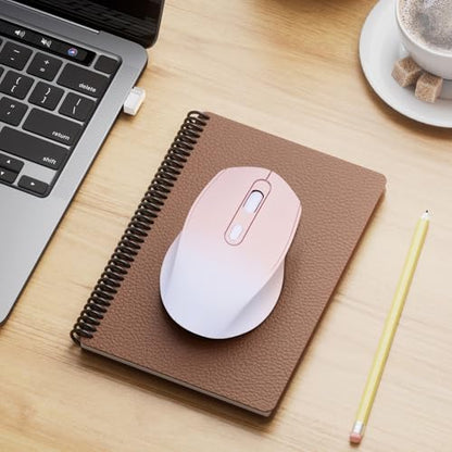 Wireless Gradient Color Bluetooth Mouse,Dual Mode Rechargeable Silent Slim Laptop Mouse,Portable(BT5.2+USB Receiver) Computer Mice,for Laptop,Desktop Computer,ipad Tablet,Phone,Mac(Gradient Pink) ﻿ - color: Gradient pink