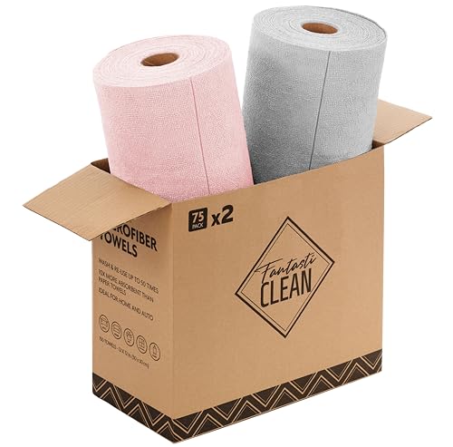 Fantasticlean Microfiber Cleaning Cloth Rolls-150 Sheets,12"x12"(Pink,Grey) | Super Absorbent, Lint-free, Tear-away Microfiber Towel Roll, for All-Purpose Cleaning - color: Pink and Grey, size: 150 pack