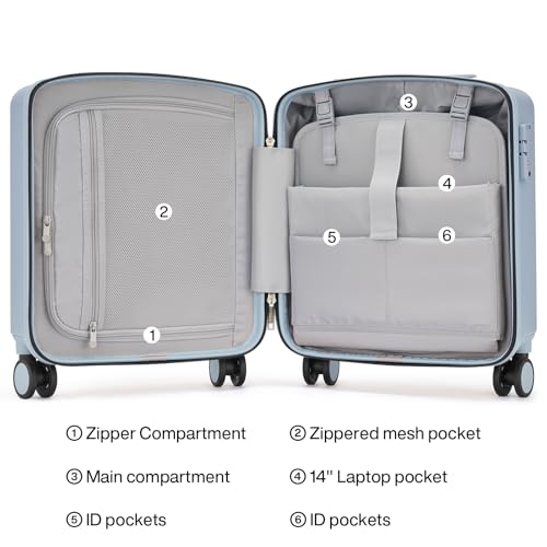 Hanke 16 Inch Underseat Small Carry On Luggage, Hard Shell with TSA Lock | PC Hard Shell, 14" Padded Laptop Pocket, Multi-Compartment, 8 Spinner Wheels, Lightweight, Short Trip - color: Grey, size: 16 Inch
