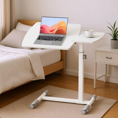 COMHOMA Overbed Bedside Table with Wheels, Tiltable Hospital Bed Table Over The Bed, Adjustable Mobile Standing Desk Rolling Laptop Desk for Hospital and Home Use, White - size: 28x16in (Tiltable)