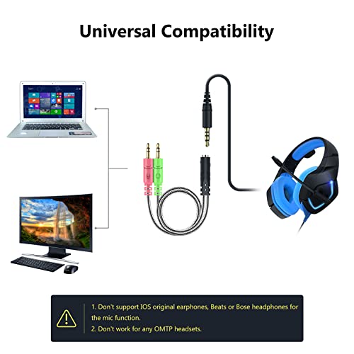 MillSO Headphone Splitter for Computer [2 Pack] CTIA 3.5mm TRRS Female to Dual TRS Male Mic Audio Jack Y Headset Splitter Adapter Cable for PC Laptop to Gaming Headset - 8inch/20cm - size: 2 Pack / 0.6 Feet