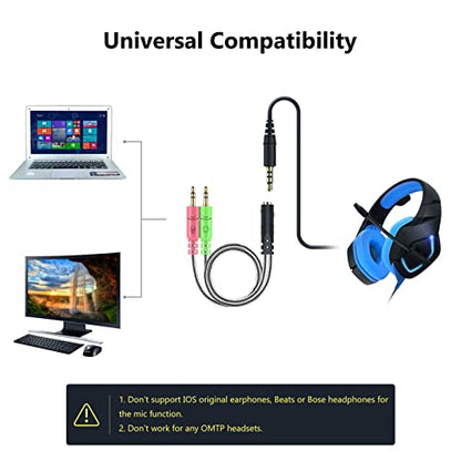 MillSO Headphone Splitter for Computer [2 Pack] CTIA 3.5mm TRRS Female to Dual TRS Male Mic Audio Jack Y Headset Splitter Adapter Cable for PC Laptop to Gaming Headset - 8inch/20cm - size: 2 Pack / 0.6 Feet