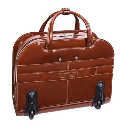 McKlein DAVIS, Top Grain Cowhide Leather, 15" Leather Vertical Wheeled Ladies' Laptop/Computer & Tablet Business Briefcase Bag/Women's Rolling Overnight Travel Bag, Removable trolley case