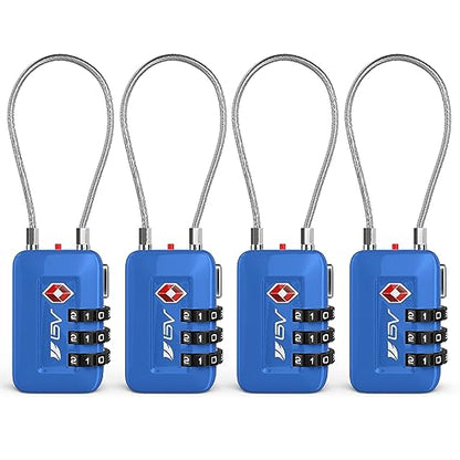 TSA Accpeted Luggage Travel Lock, Set-Your-Own Combination Lock for School Gym Locker, Luggage Suitcase Baggage Locks, Filing Cabinets, Toolbox, Case (Blue, 4 Pack) - color: Blue 4-Pack