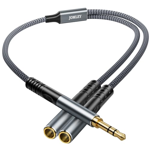 Headphone Splitter 1ft(0.3m), Audio Splitter 3.5mm 1 Male to 2 Female Adapter, Nylon-Braided 3.5mm Dual Headphone Jack Extension Cable for Headset, Smartphone, Tablet, Laptop - size: 0.3 meter