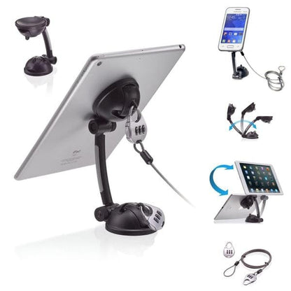 CTA Digital Strong Suction Mount Stand with Theft Deterrent Lock & Adhesive Plate and Resettable Lock Combination to Attach Tablets and Smartphones to Desks, Tables, & Walls (PAD-SMT)