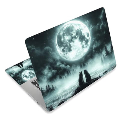 Aesthetic Laptop Skin Cover,12-15.6 Inch Universal Vinyl Sticker Decal,Waterproof Scratch-Resistant Notebook Wrap,Removable Residue-Free Protector,Moon Wolves Forest - color: Moon Wolves Forest