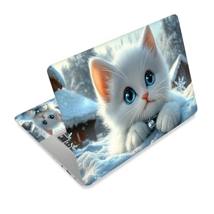 Universal Laptop Skin Sticker Decal,15.6 Inch Laptop Vinyl Cover for 13" 14" 15.6" Laptop,Scratch-Resistant Waterproof Protector Wrap,Reusable with Wrist Pads,Snowy Blue Eye Cat - color: Snowy Blue Eye Cat