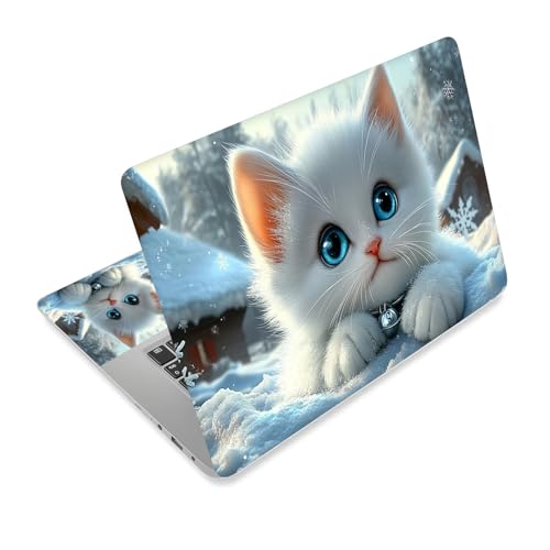 Universal Laptop Skin Sticker Decal,15.6 Inch Laptop Vinyl Cover for 13" 14" 15.6" Laptop,Scratch-Resistant Waterproof Protector Wrap,Reusable with Wrist Pads,Snowy Blue Eye Cat - color: Snowy Blue Eye Cat