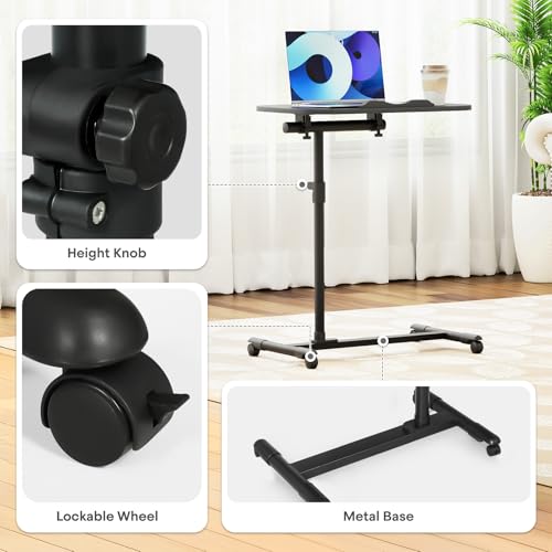 Athena Collection Adjustable Standing Desk Overbed Table with Wheels, Black | Height Adjustability(24"-36"), Smooth-rolling Casters, Rolling Lab Cart with Large Tabletop for Office, Hospital, Clinic - color: Black, size: without Mouse Pad