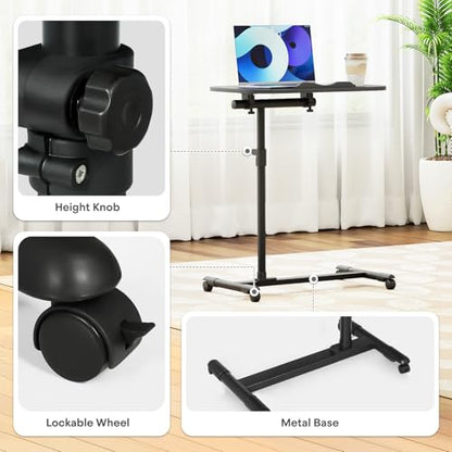 Athena Collection Adjustable Standing Desk Overbed Table with Wheels, Black | Height Adjustability(24"-36"), Smooth-rolling Casters, Rolling Lab Cart with Large Tabletop for Office, Hospital, Clinic - color: Black, size: without Mouse Pad