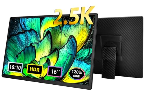 2.5K Portable Monitor for Laptop - 16 inch QHD Laptop Screen Extender 120% sRGB Wide Color HDR HDMI USB C Travel External Display with Kickstand Gaming Monitor for Computer PC Phone Game Console - size: 16 inch QHD