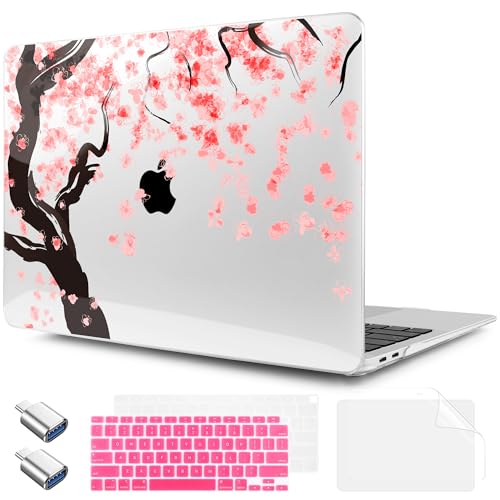 TWOLSKOO for MacBook Air 13.3 inch Case 2021 2020 2019 2018 Release M1 A2337 A2179 A1932 with Touch ID, Plastic Hard Shell Case & Keyboard Cover & Type C Adapter, Cherry Blossoms - color: Cherry Blossoms