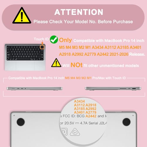MOSISO Compatible with MacBook Pro 14 inch Case M5 M4 M3 M2 M1 2026-2021 | Ultra-Thin Seamlessly Closes Crack-Resistant Protective Hard Matte Shell&Keyboard Cover, Baby Pink - color: Baby Pink