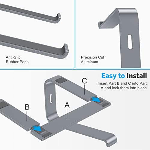 OMOTON Laptop Stand, Detachable Mount for MacBook Air/Pro Dell HP Grey | 11-17" Laptop Holder for Desk, Notebook Computer Mount, Lightweight Cooling for Desk, Ergonomic Home Office - color: Grey