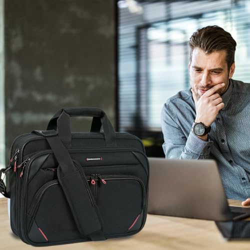 KROSER Laptop Bag 15.6 Inch Briefcase Messenger Bag Water Repellent Computer Case Shoulder Bag Durable Tablet Sleeve for Business/College/Women/Men - Black/Red - color: Black/Red, size: 15.6 INCH