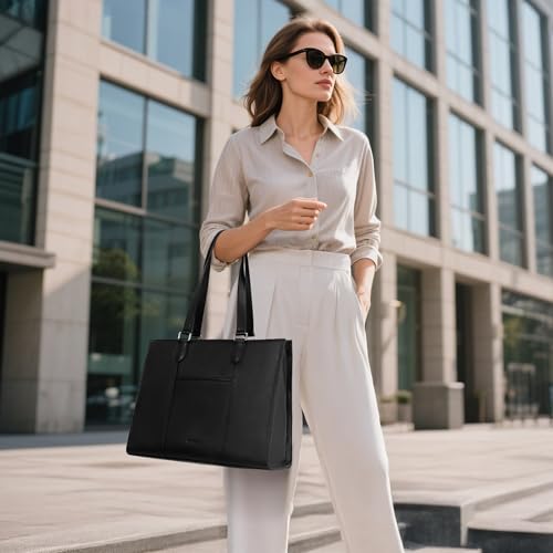 befen Genuine Leather Tote Bag for Women Work Travel Leather Purse Handbags | Real Leather, Padded 14" Laptop Compartment, Multi-Pockets, Zipper, Tote Bag for Daily - color: Z2-black