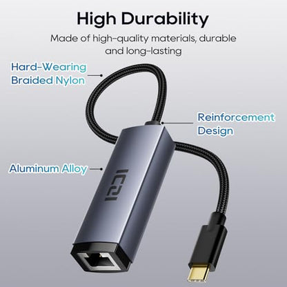 ICZI USB C to Ethernet Adapter, Plug and Play Gigabit USB C Network Adapter, Thunderbolt 4/3 to RJ45 Dongle, Aluminum Case Ethernet Adapter Compatible for MacBook Pro/Air, iPad, iPhone, XPS