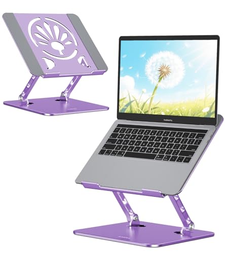 Aluminum Laptop Stand for Desk – Adjustable Ergonomic Laptop Riser, Foldable & Portable Holder Fit for MacBook & 10"-16" Laptops for Office, Home & Travel,Purple - color: Purple