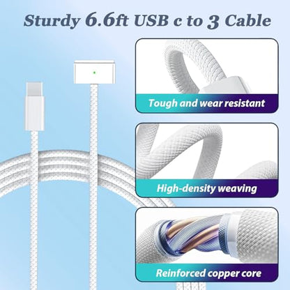 140W MacBook Pro Charger for MacBook Pro 16 14 inch MacBook Air 15 13 inch 2025 2024 2023 2022 2021 M1–M4 Type-C Fast Laptop Charger Power Adapter 6.6FT Type C to Magnetic 3 Cable LED