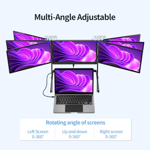 14" Laptop Screen Extender, Quad Monitor FHD 1080P HDR Portable Triple Monitor for 11-17.3" Laptops, Full Aluminum IPS Foldable Display with 360° Rotation, USB-C & HDMI for Windows and Mac(Drive Need) - size: 14 inch Triple Monitor Metal