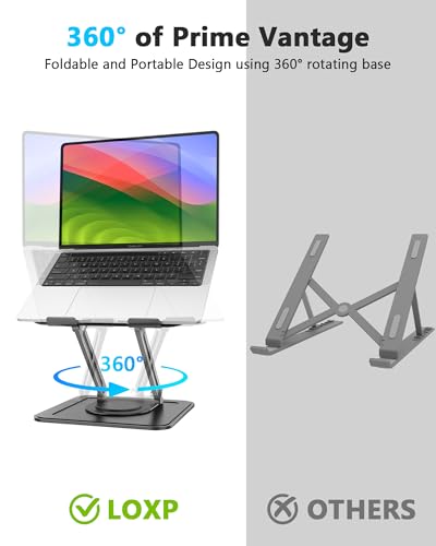 LOXP Adjustable Laptop Stand, Computer Stand with 360 Rotating Base | Ergonomic Laptop Riser Mount for Desk Foldable Protable Computer Desk Fits with MacBook Pro Air - color: Classic Black