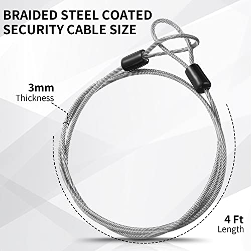 12 Pack Security Cable Luggage Lock with Loops 4ft 3mm Braided Steel Coated Bike Cable Wire Double Loop Anti Theft Safety for U Lock, Padlock and Disc - color: Clear, size: 4 ft
