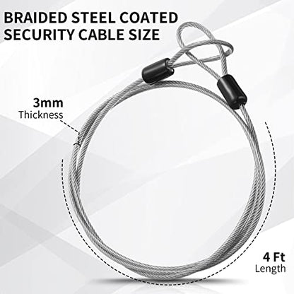 12 Pack Security Cable Luggage Lock with Loops 4ft 3mm Braided Steel Coated Bike Cable Wire Double Loop Anti Theft Safety for U Lock, Padlock and Disc - color: Clear, size: 4 ft
