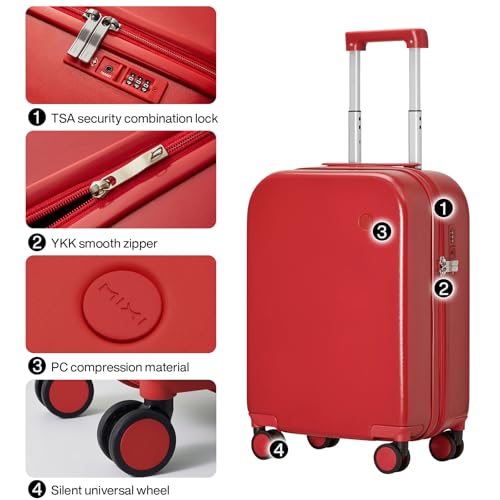 mixi Carry on Luggage, 20'' Suitcase Spinner Wheels Luggage Hardshell Lightweight Rolling Suitcases PC with Cover & TSA Lock for Business Travel, Red - color: Red, size: 20in Carry on