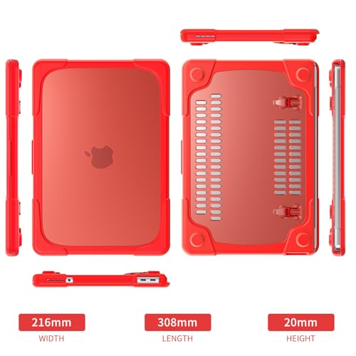 Batianda Heavy Duty Case for MacBook Neo 13 Inch 2026, Red | Fits Model A3404 A18 Pro Chip, Ergonomic Foldable Stand Holds 22lbs, TPU Bumper, Matte Translucent Shockproof Hard Shell - color: Red