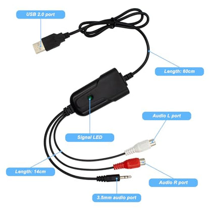 Wiistar USB2.0 Audio Capture Card RCA L/R+3.5mm Audio to USB up to 96kHz | Support Wave/MP3 for Tape MD CD Player Phono Laptop
