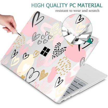 Case for Surface Laptop 5/4/3 13.5", Pink & Gold Hearts | Hard Shell Case with Keyboard Cover & Screen Protector. Fits Surface Laptop 5/4/3 13.5" Metal Palm Rest Models 1951/1868. - color: Pink & Gold Hearts