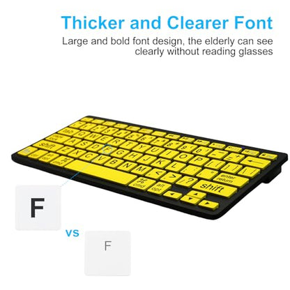 HXMJ-Large Print Mini Bluetooth Keyboard Compatible with iPad,iPhone,iPod,MacBook for Seniors and Visually Impaired Low Vision Individuals-Yellow - color: Yellow