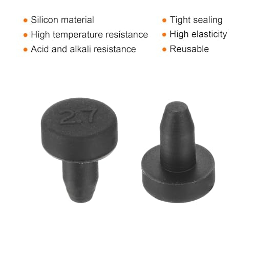 uxcell High Temp Silicone Plug Mount Dia 2.7mm/0.11 Inch t Shaped Rubber Stopper Hole Plugs for Powder Coating Plating Waterproof Plugs Sealing Plugs Black Pack of 12(OD 5.5mm) - size: 2.7x5.5mm
