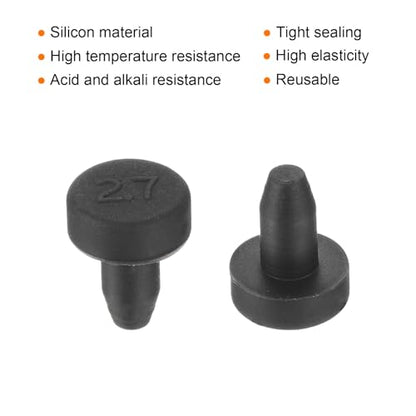 uxcell High Temp Silicone Plug Mount Dia 2.7mm/0.11 Inch t Shaped Rubber Stopper Hole Plugs for Powder Coating Plating Waterproof Plugs Sealing Plugs Black Pack of 12(OD 5.5mm) - size: 2.7x5.5mm