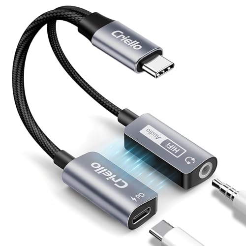 Criello Magnetic USB-C to 3.5mm Audio Adapter and Charger 2 in 1 Headphone and Charger Type C Audio Adapter with PD 60W Fast Charging Dongle Cable for iPhone 17/16/15 Plus Pro Max, iPad Pro, Switch 2