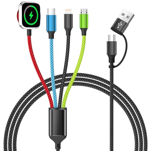 Multi Charging Cable with iWatch Charger, 1 Pack 5FT Travel Essentials | One Cable Charges Multiple Devices, Perfect for Travel, Cruises, Road Trips and Everyday Use with Less Cable Clutter - color: 1Pack-Red_Blue_Black_Green, style: Red iWatch Charger