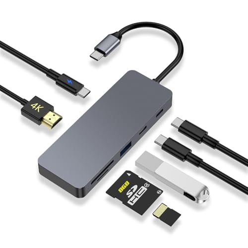USB C Hub, 7 in 1 USB C Adapter with HDMI for MacBook Tablet Laptops | OTG Type-C Devices • 4K HDMI • 100W PD • USB C 3.2 • USB C 2.0 • USB A 2.0 • SD/TF Card Reader • MacBook USB Adapter - size: 9822 Gray
