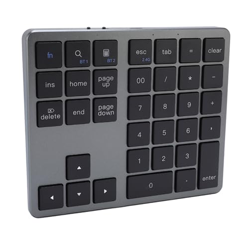 Dpofirs Number Pad, 35 Keys Bluetooths Numeric Keypad Rechargeable with Dual Mode for Wins for Android, Portable Financial Accounting Keypad for Laptop PC Tablet (Gray Black) - color: Gray Black
