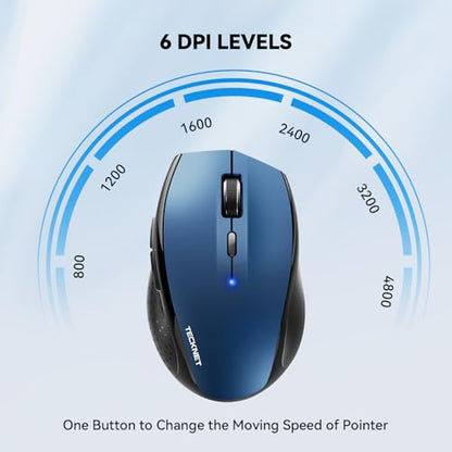 TECKNET Bluetooth Mouse, Wireless Silent 6 Buttons 2-Yr Battery, Blue | BT 5.0/3.0, 6-Level DPI to 4800, Wide OS Compatible, Ergonomic for M/L Hands, Extended Battery - color: Blue