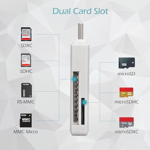 Micro SD Card Reader, 5Gbps 2-in-1 USB C Memory Card Reader for Digital Camera, SD Card Viewer with Dual Slot for SD, SDHC, SDXC, Micro SD, MicroSDHC, Micro SDXC, MMC, RS-MMC, TF Card (White) - color: USB-C 3.0 White