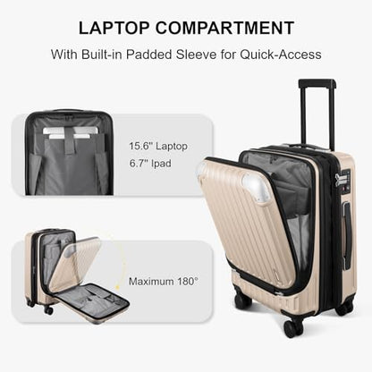 LEVEL8 Grace Carry on Luggage with Front Compartment, 20 Inch Expandable Hardside Suitcases with Wheels, Abs+Pc Harshell Spinner Luggages with Tsa Lock, Travel Bag for Women Men, Champagne - color: Champagne, size: 20 Inch - EXT