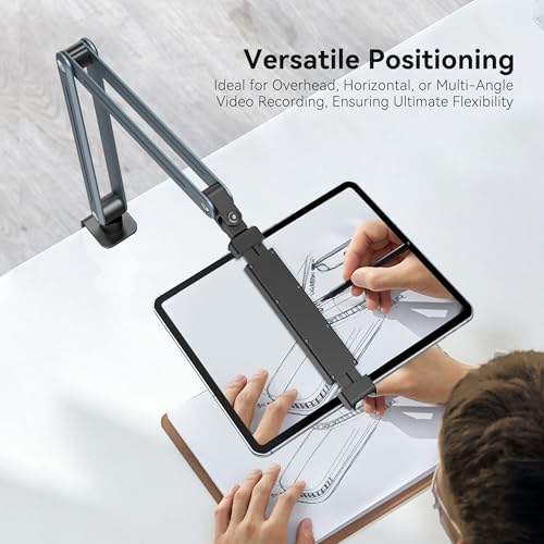Aluminum Tablet Stand Holder - 360° Adjustable & Foldable Phone iPad Holder for Desk Mount, Dual-Device Desk Clamp for iPad Pro/Air/Mini, Samsung Galaxy Tab, Kindle, Phones 4-13"-931010