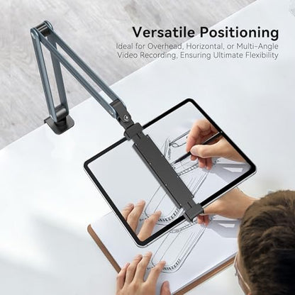 Aluminum Tablet Stand Holder - 360° Adjustable & Foldable Phone iPad Holder for Desk Mount, Dual-Device Desk Clamp for iPad Pro/Air/Mini, Samsung Galaxy Tab, Kindle, Phones 4-13"-931010